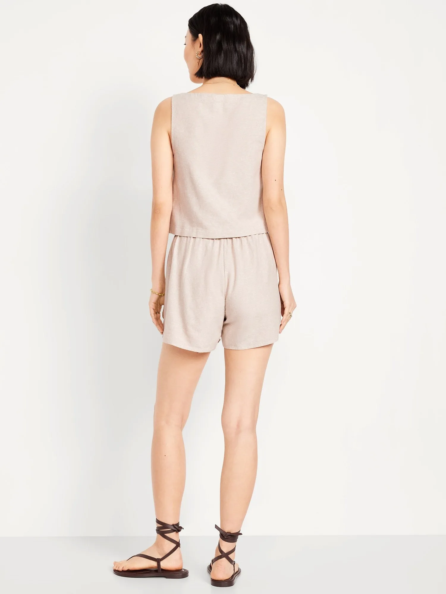 High-Waisted Faux-Wrap Linen-Blend Mini Skort