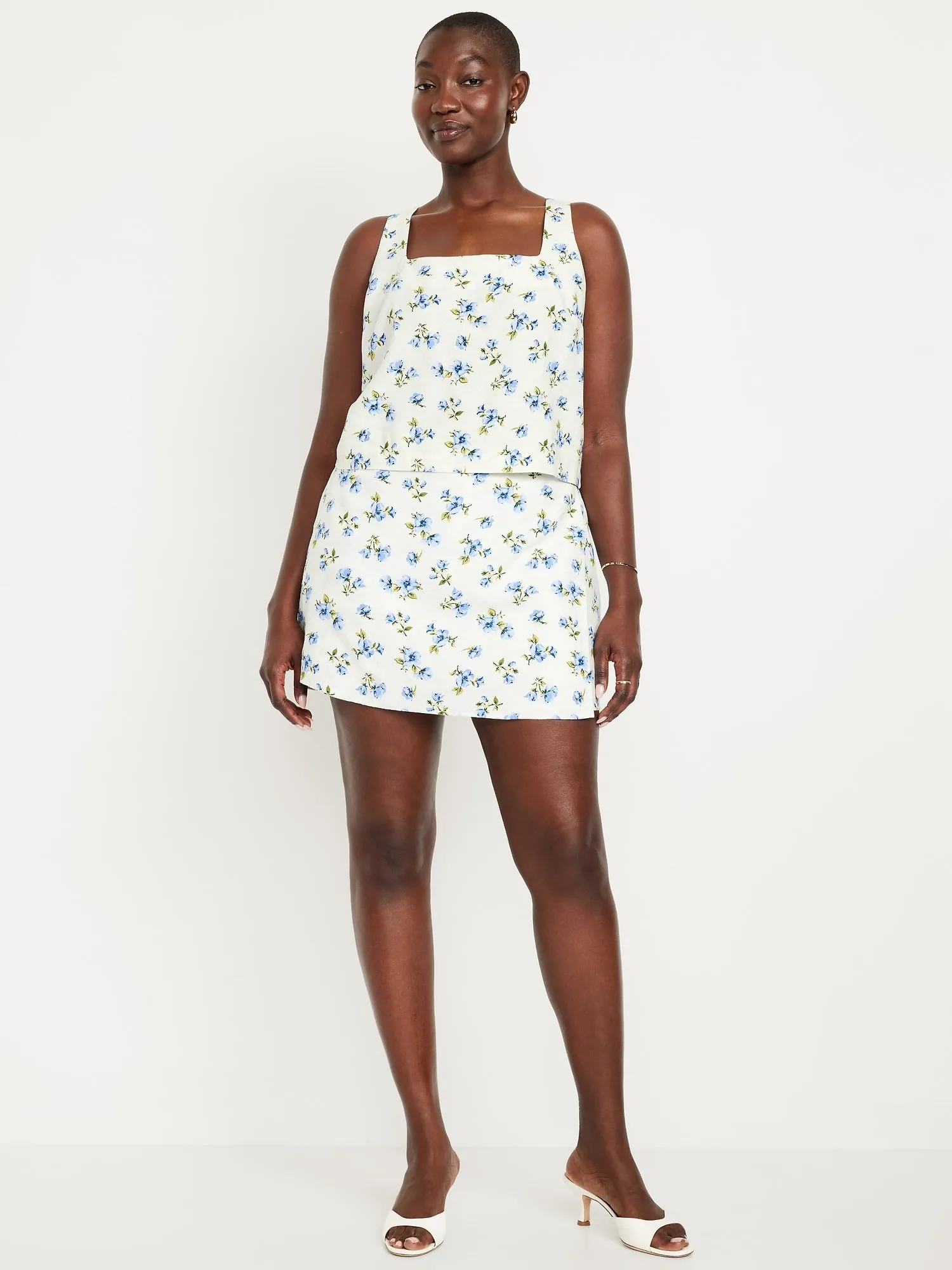 High-Waisted Linen-Blend Mini Skort