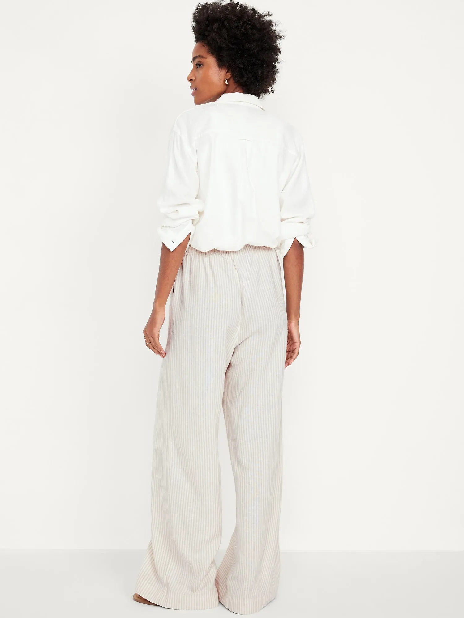 High-Waisted Linen-Blend Super Wide-Leg Pants