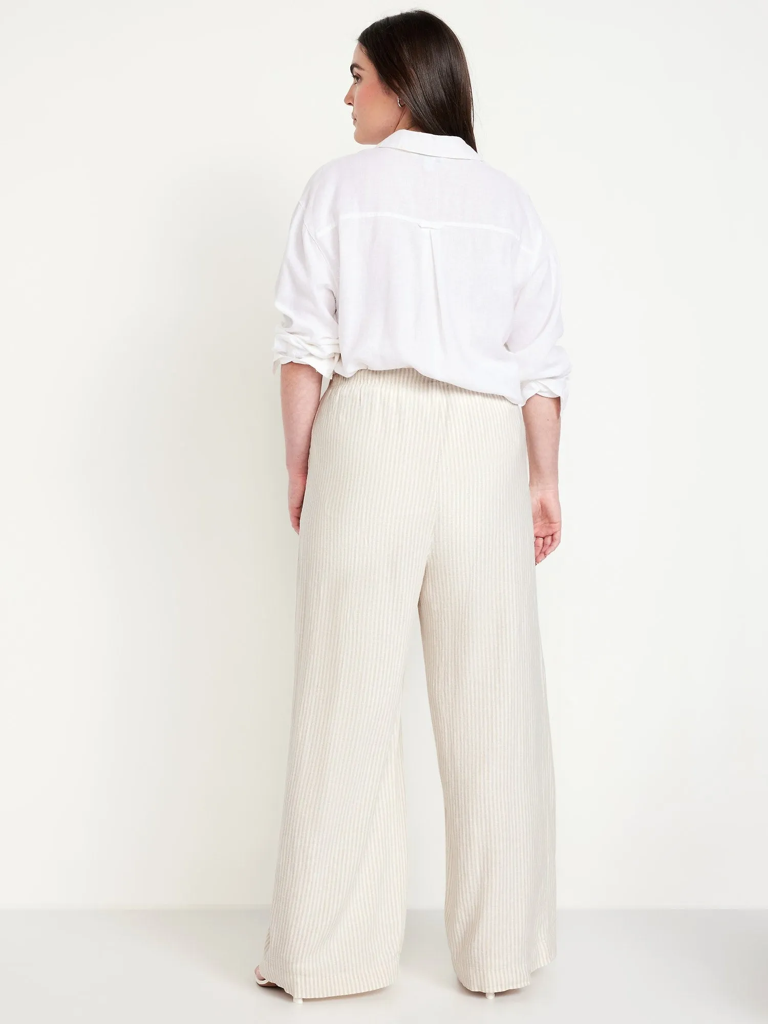 High-Waisted Linen-Blend Super Wide-Leg Pants