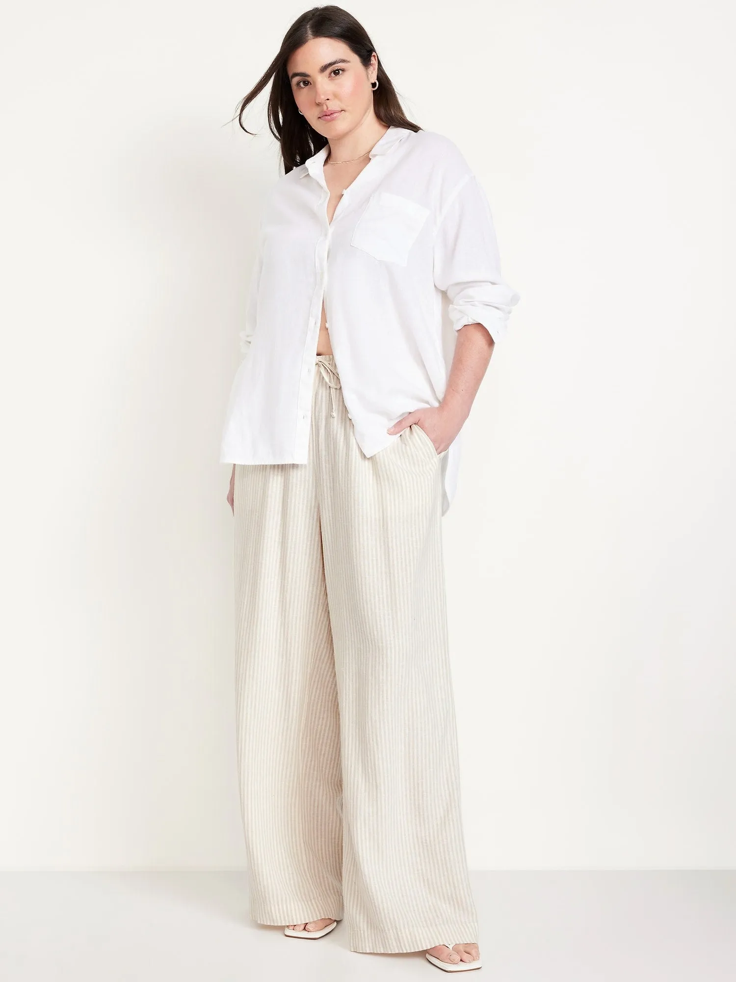 High-Waisted Linen-Blend Super Wide-Leg Pants