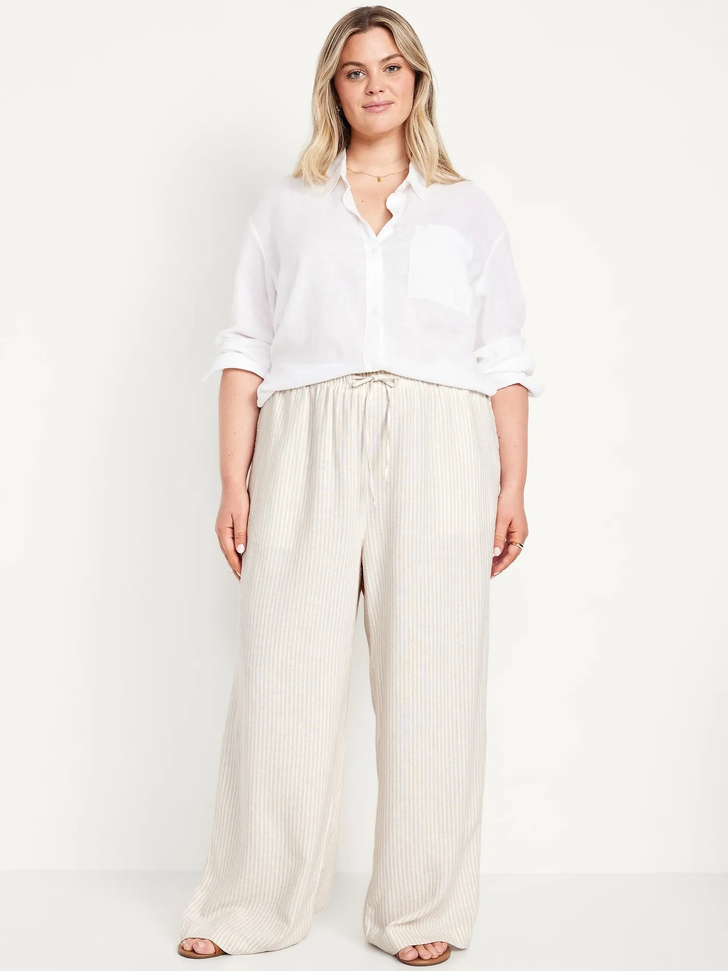 High-Waisted Linen-Blend Super Wide-Leg Pants