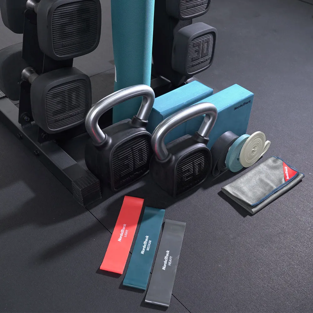 IFIT 5-30 URETHANE DUMBBELL SET WITH ACCESSORIES AND RACK