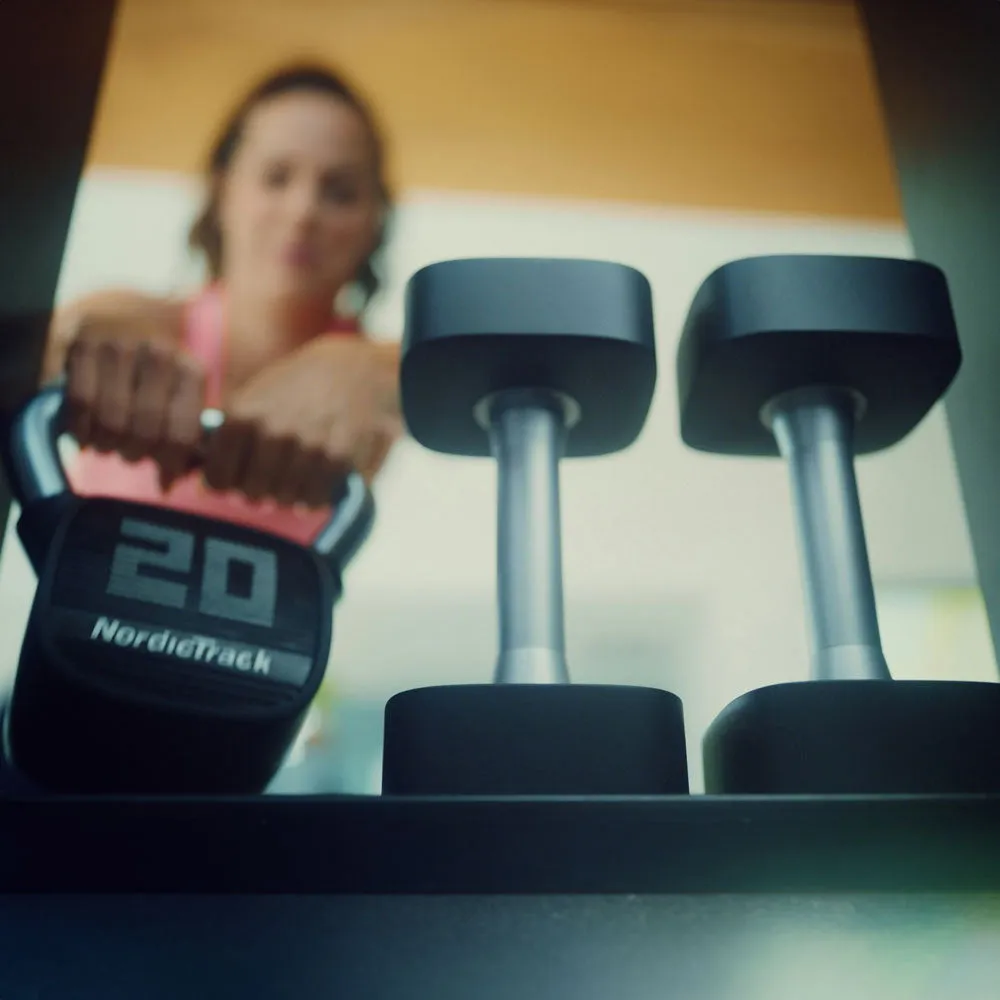 IFIT 5-30 URETHANE DUMBBELL SET WITH ACCESSORIES AND RACK