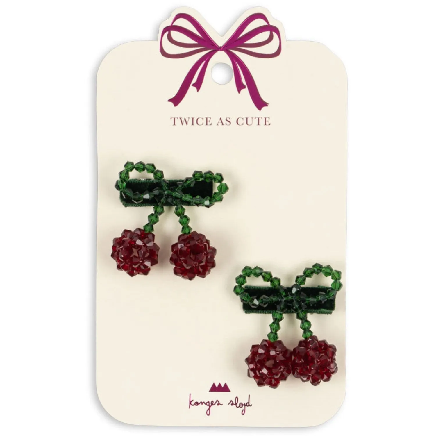 Konges Sljd Red/Glitter 2 Pack Cherry Hair Clip