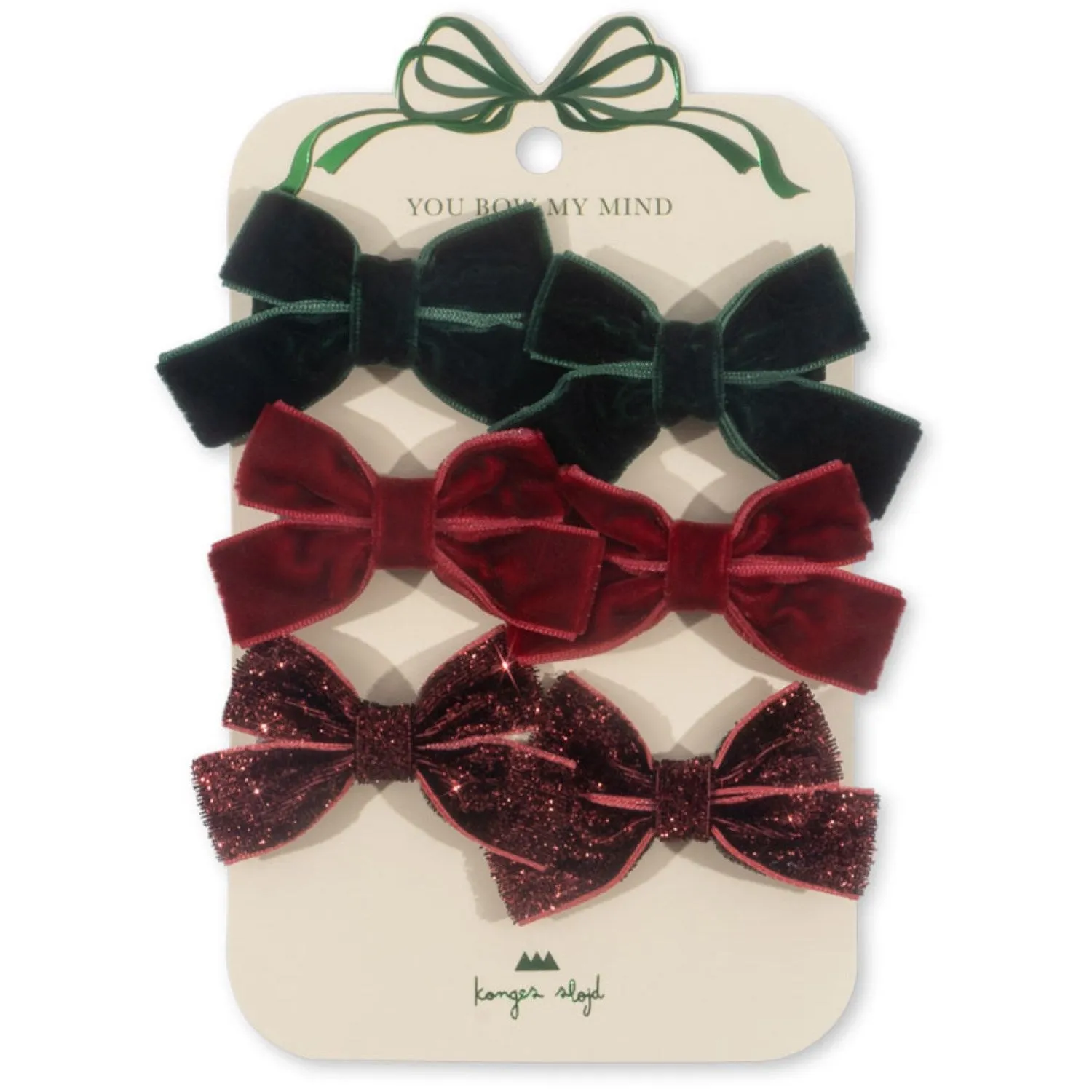 Konges Sljd Red/Glitter/Green 6 Pack Micki Bow Hair Clips