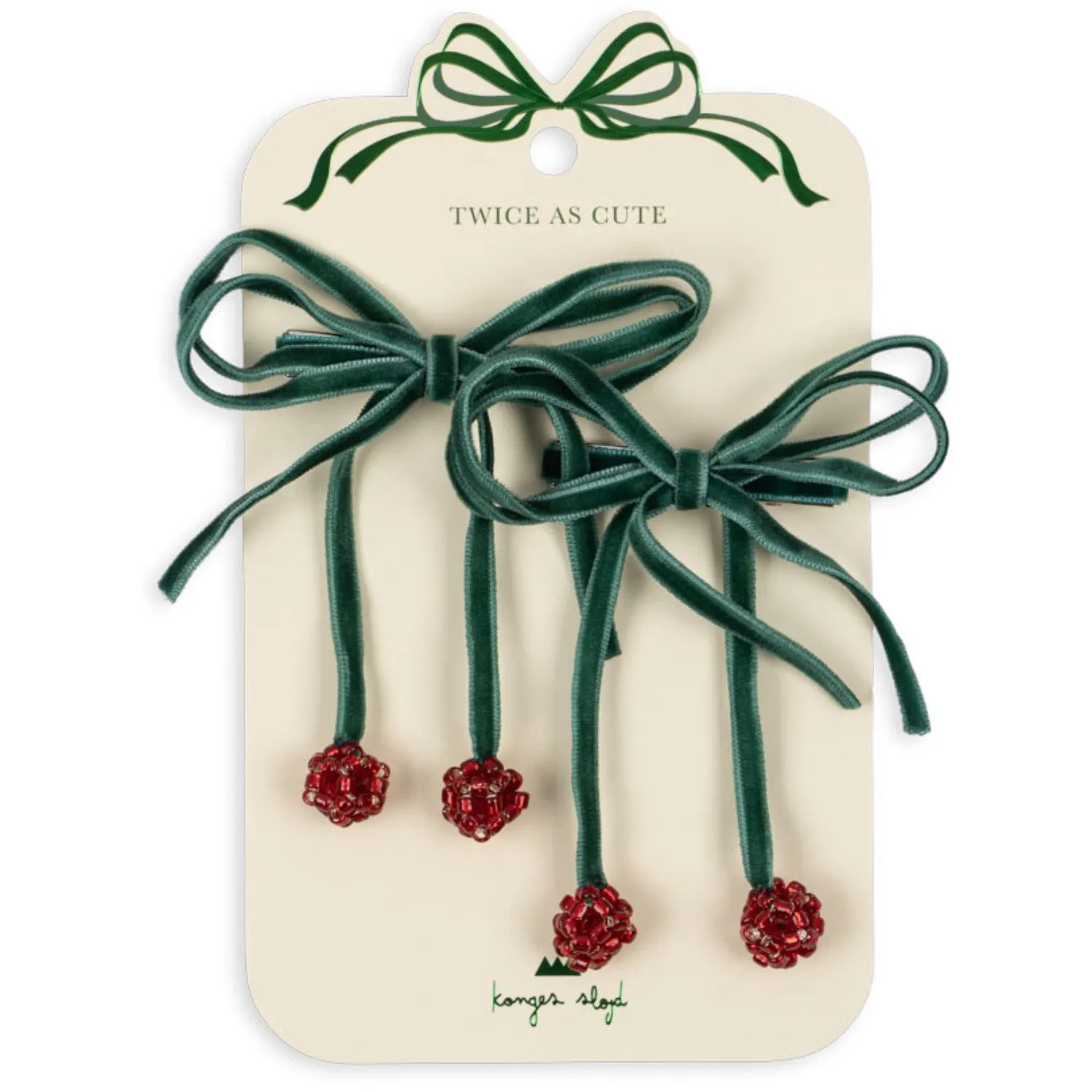 Konges Sljd Smoke Pine 2 Pack Cherry Bow Hair Clips