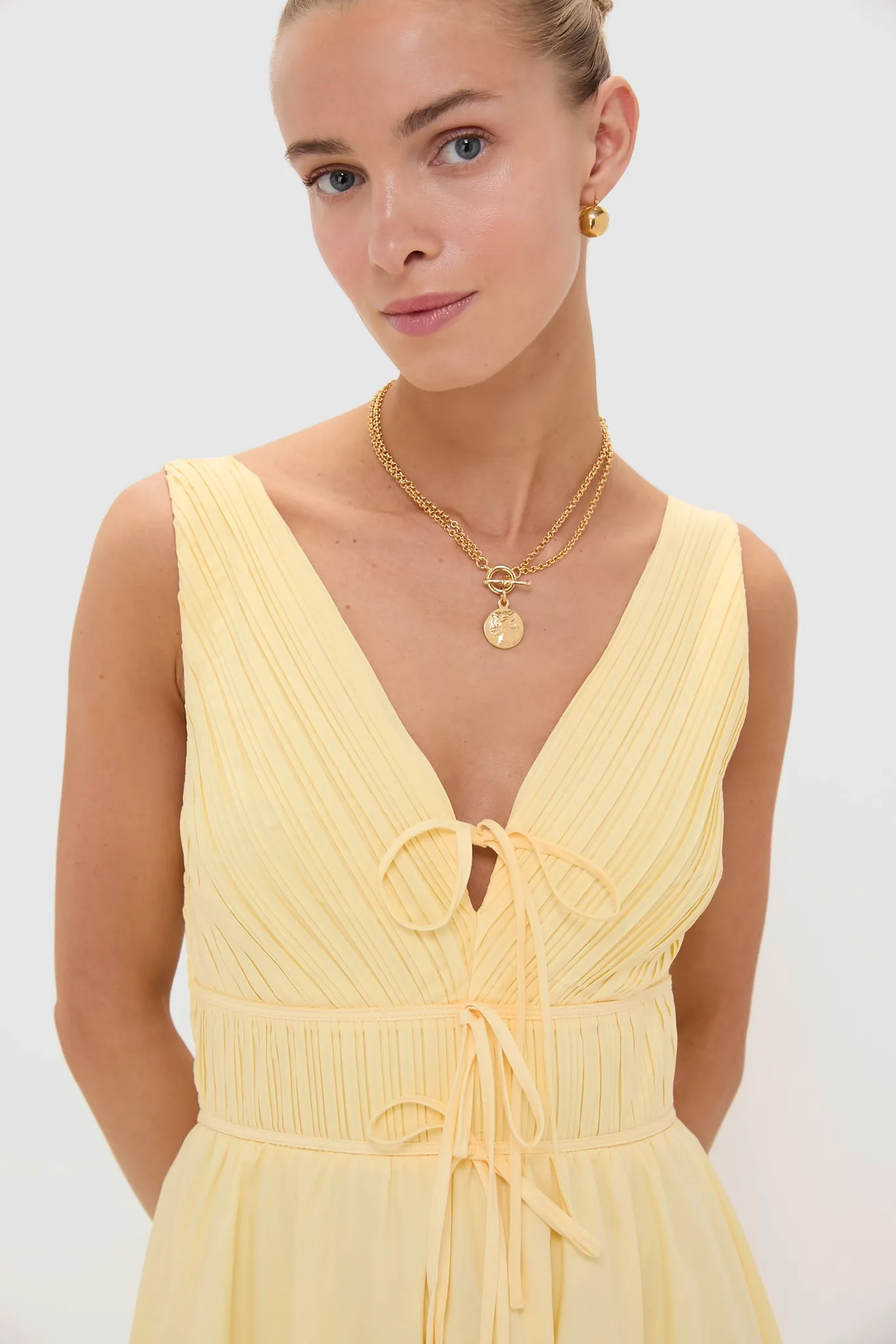 Light Yellow V-Neck Maxi Dress