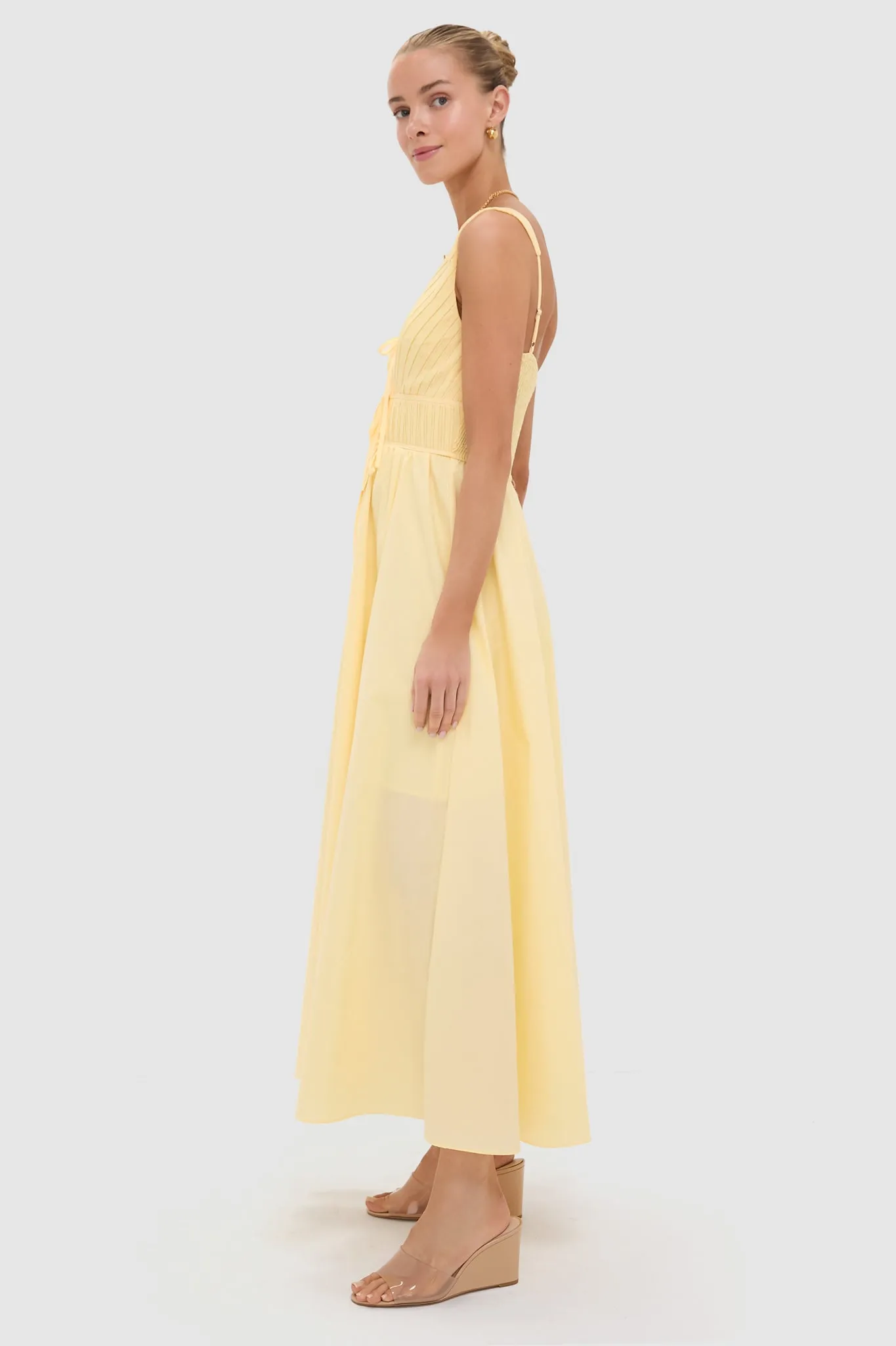 Light Yellow V-Neck Maxi Dress