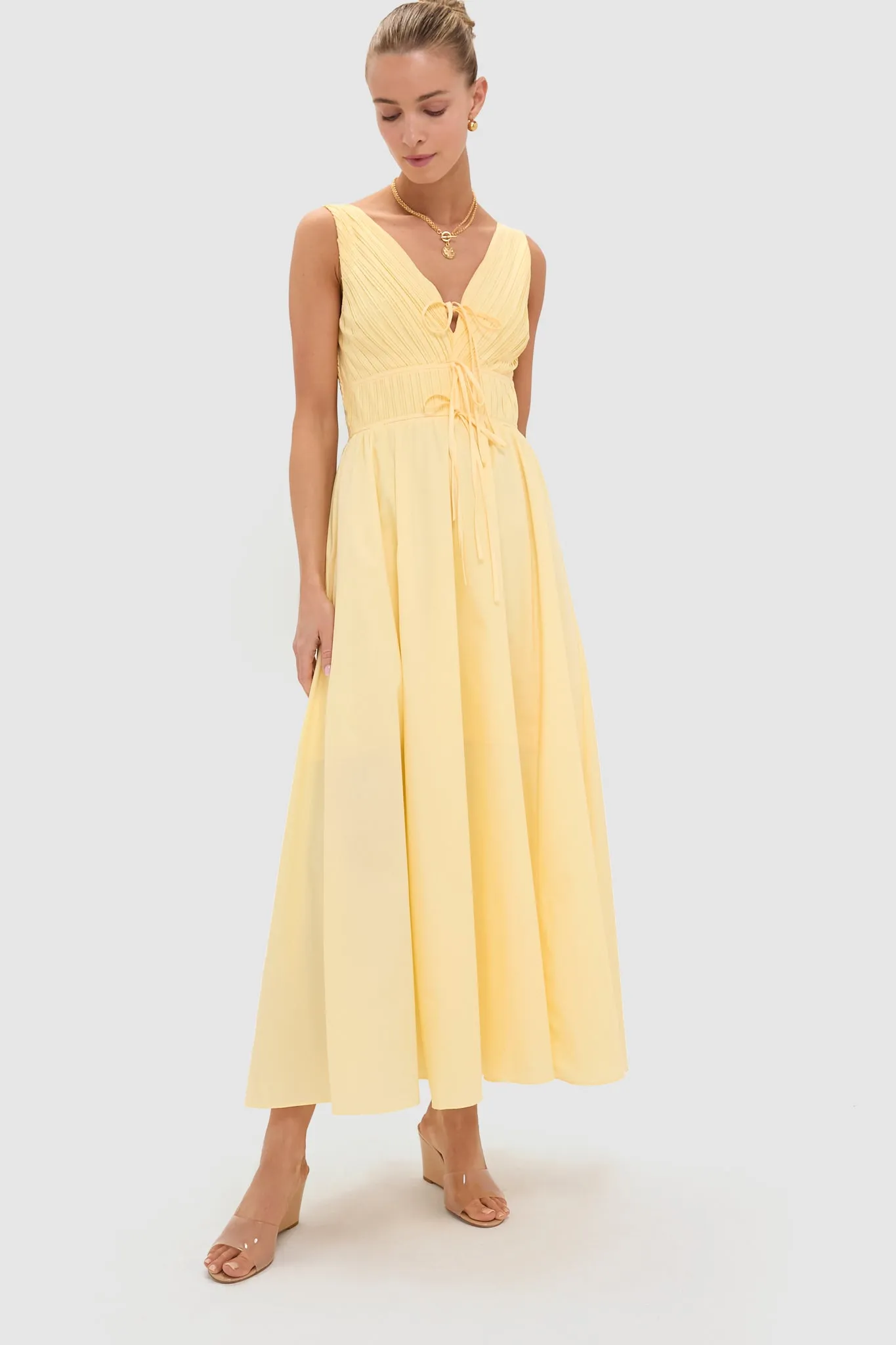 Light Yellow V-Neck Maxi Dress