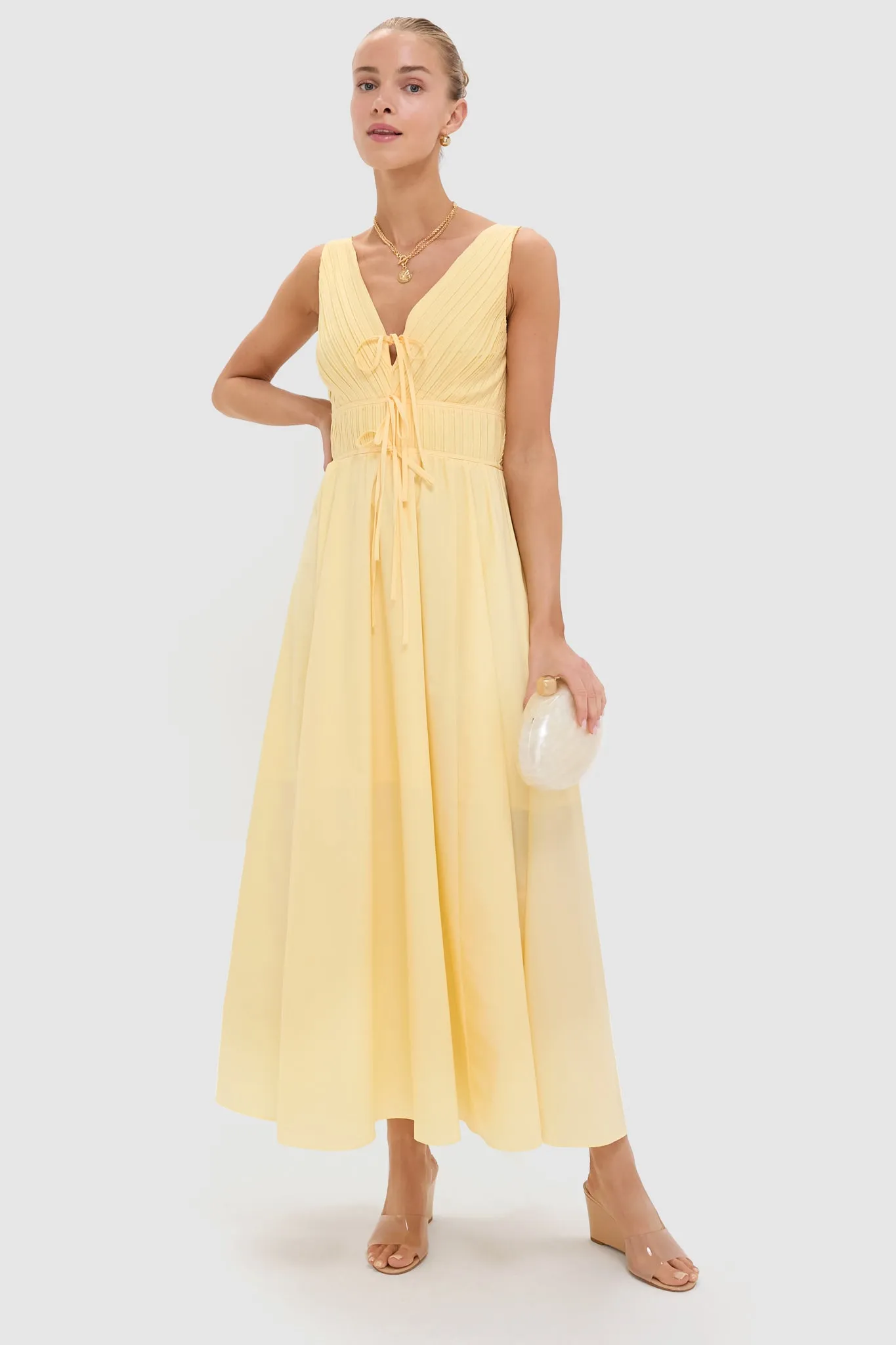 Light Yellow V-Neck Maxi Dress