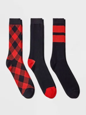 Men's 3 Pair Pack Socks Printed,Navy/Red