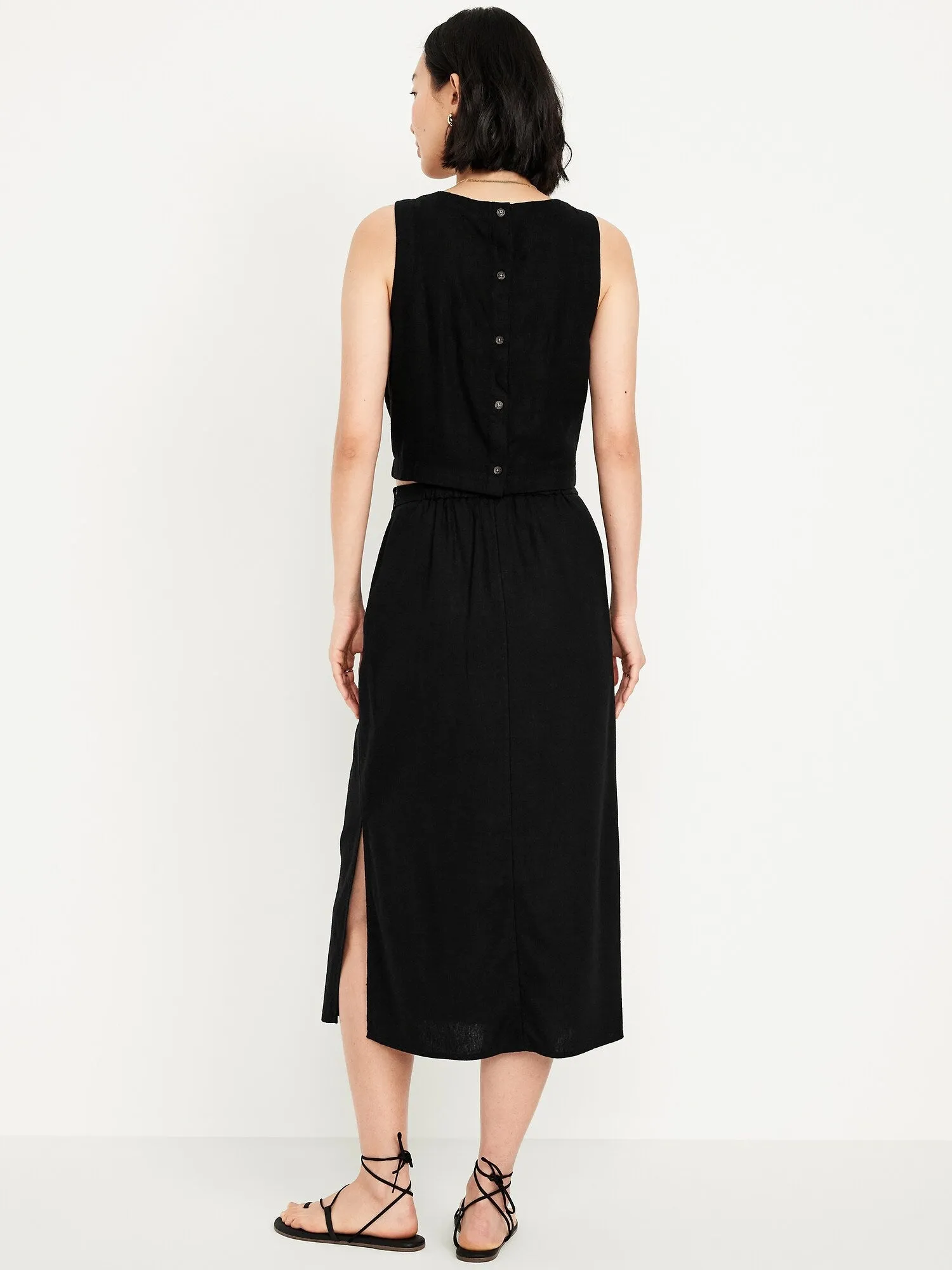 Mid-Rise Linen-Blend Midi Skirt