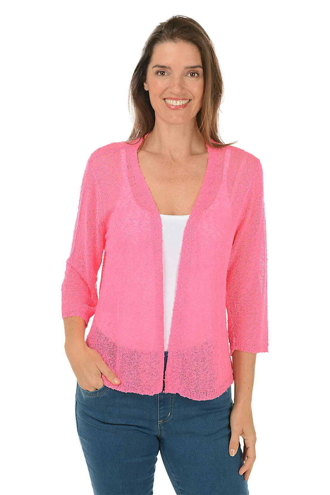 Open Knit 3/4 Sleeve Cardigan