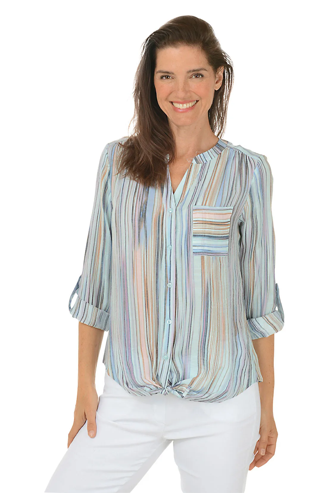 Paradise Stripe Button-Front Blouse