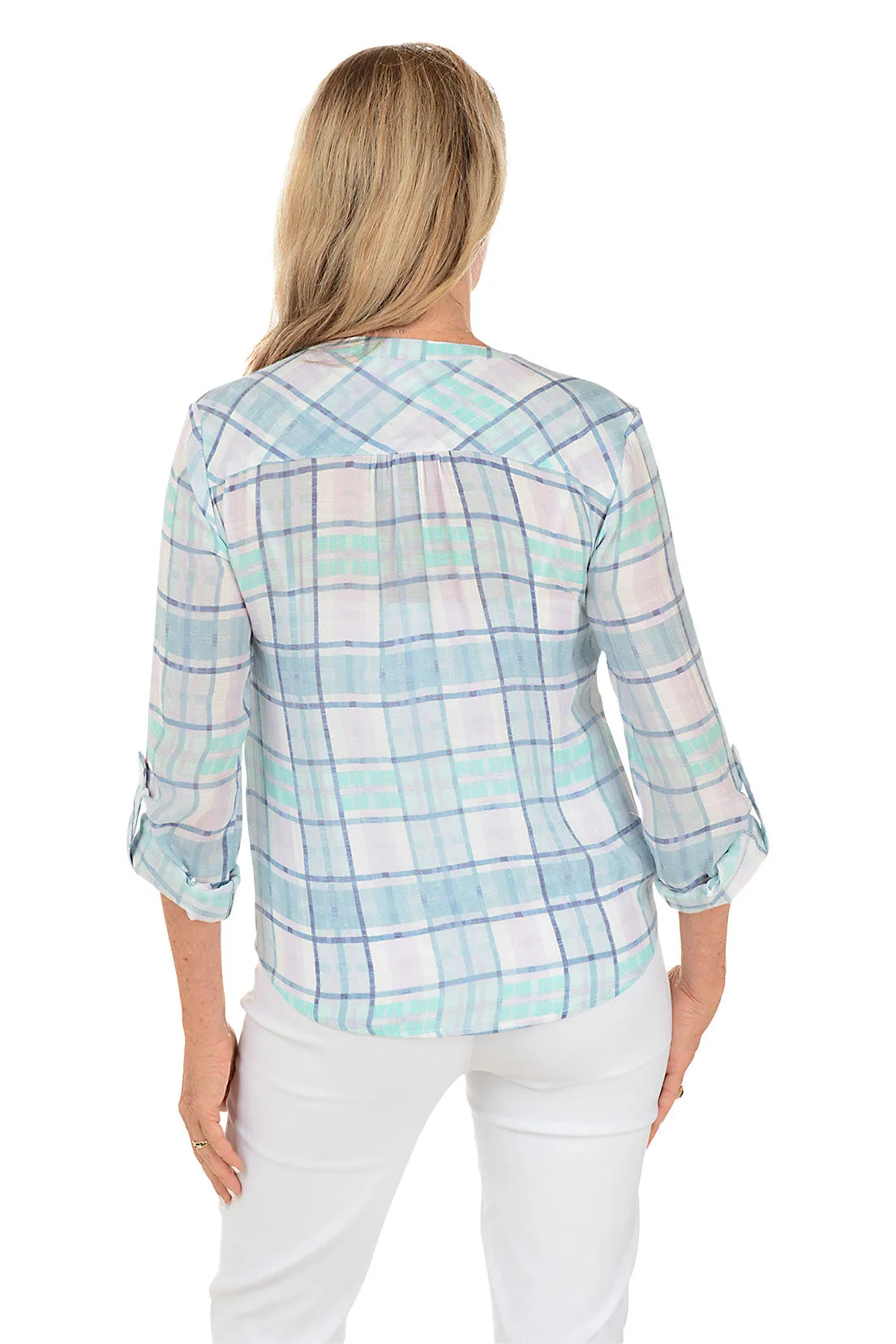 Petite Orchid Plaid Button-Front Blouse