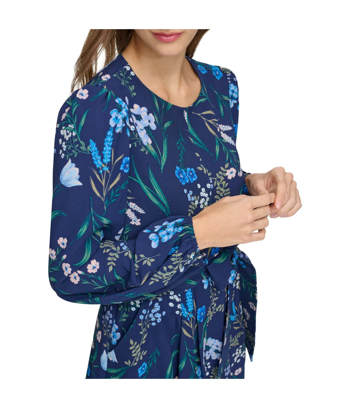 Premium Quality Jewel Neck Long Sleeve Fit & Flare With Trapunto Belt Navy  Last Chance!