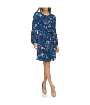 Premium Quality Jewel Neck Long Sleeve Fit & Flare With Trapunto Belt Navy  Last Chance!
