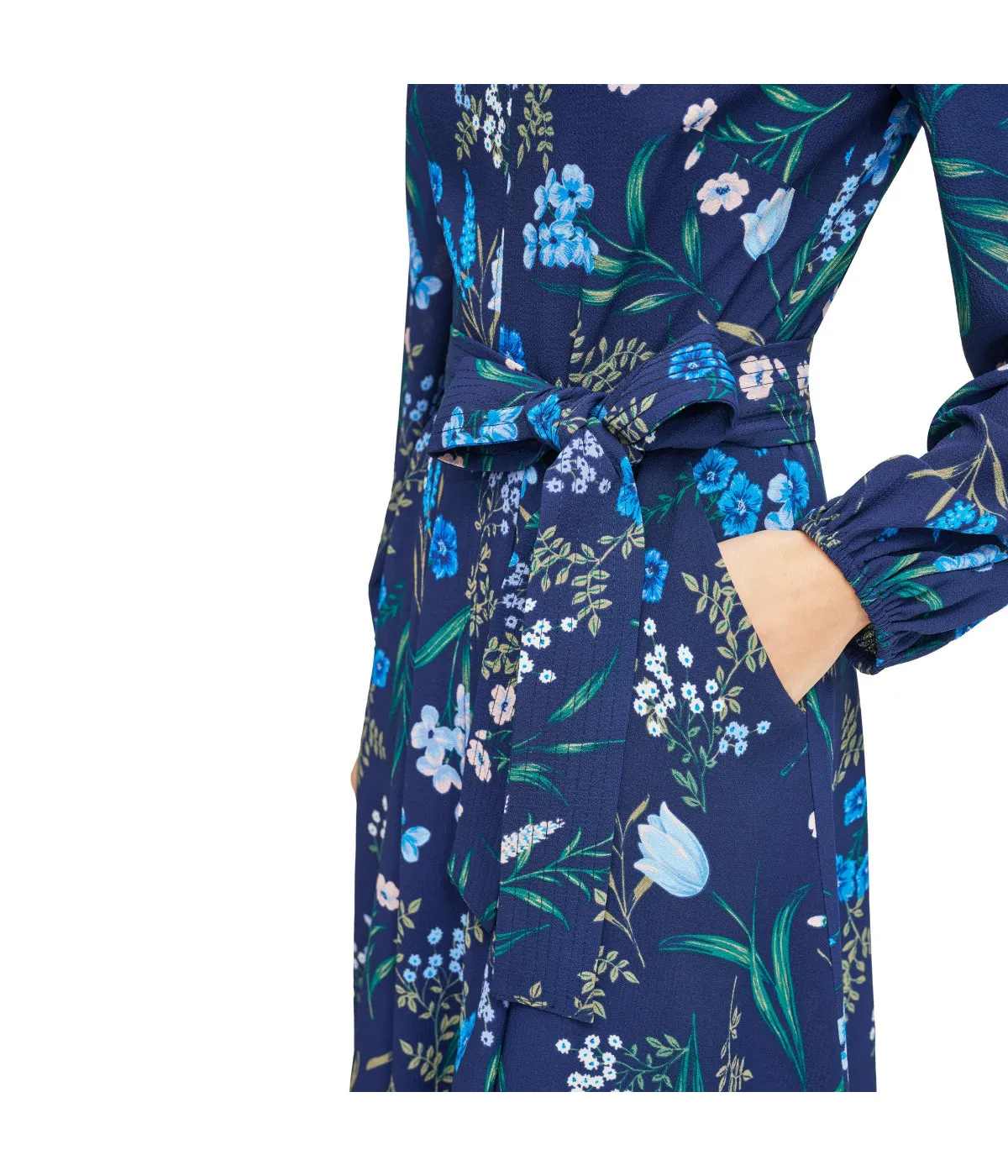 Premium Quality Jewel Neck Long Sleeve Fit & Flare With Trapunto Belt Navy  Last Chance!