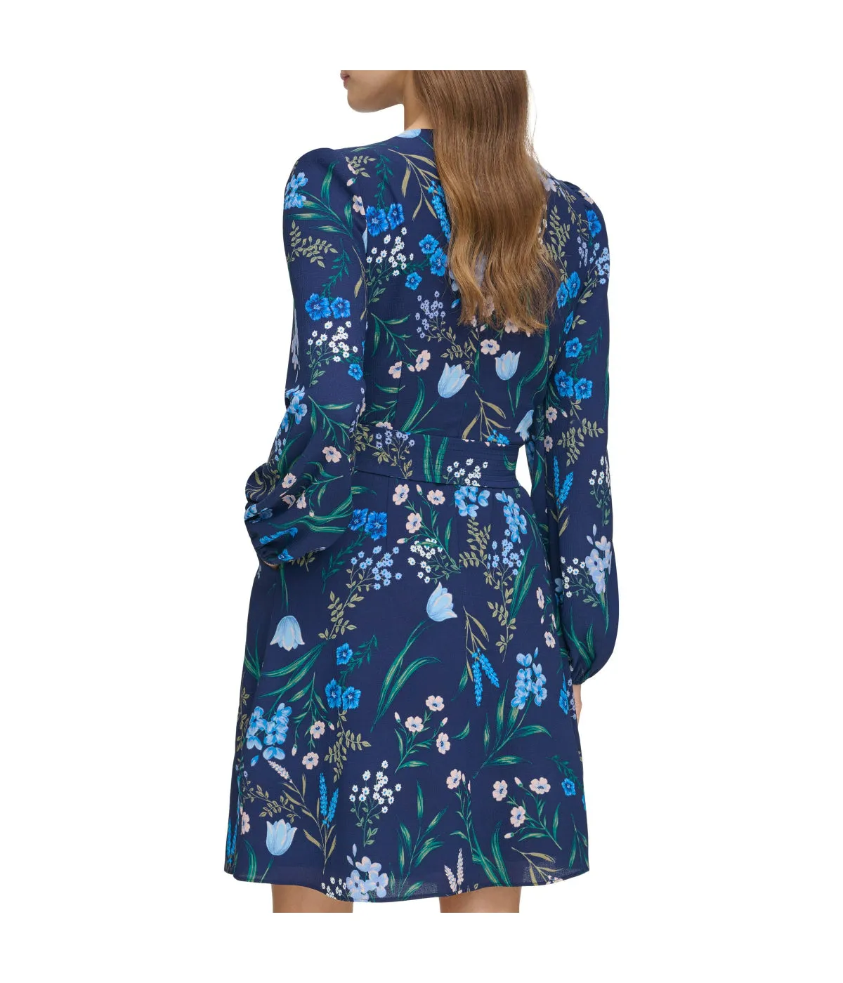 Premium Quality Jewel Neck Long Sleeve Fit & Flare With Trapunto Belt Navy  Last Chance!