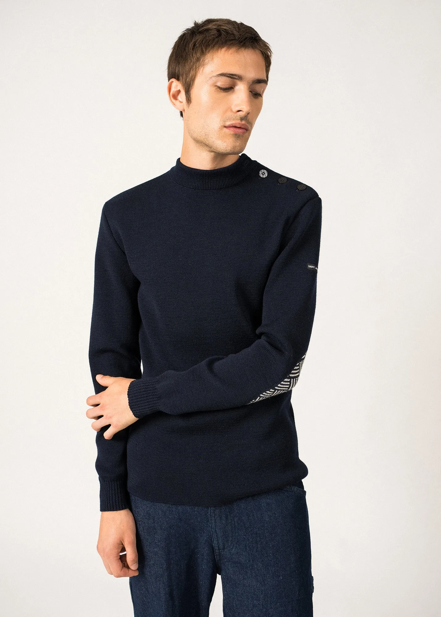 Pull marin Matelot Equipage -  coudires contrastes (MARINE/ECRU)