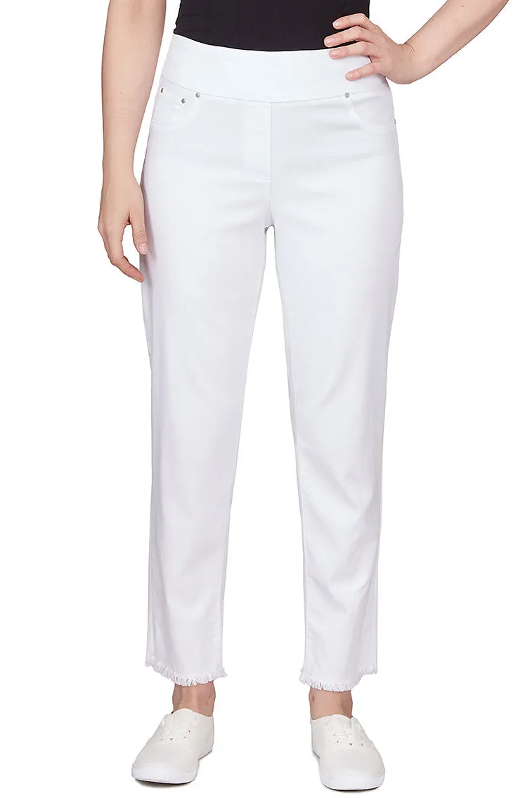 Pull-On Fringed Denim Ankle Pant