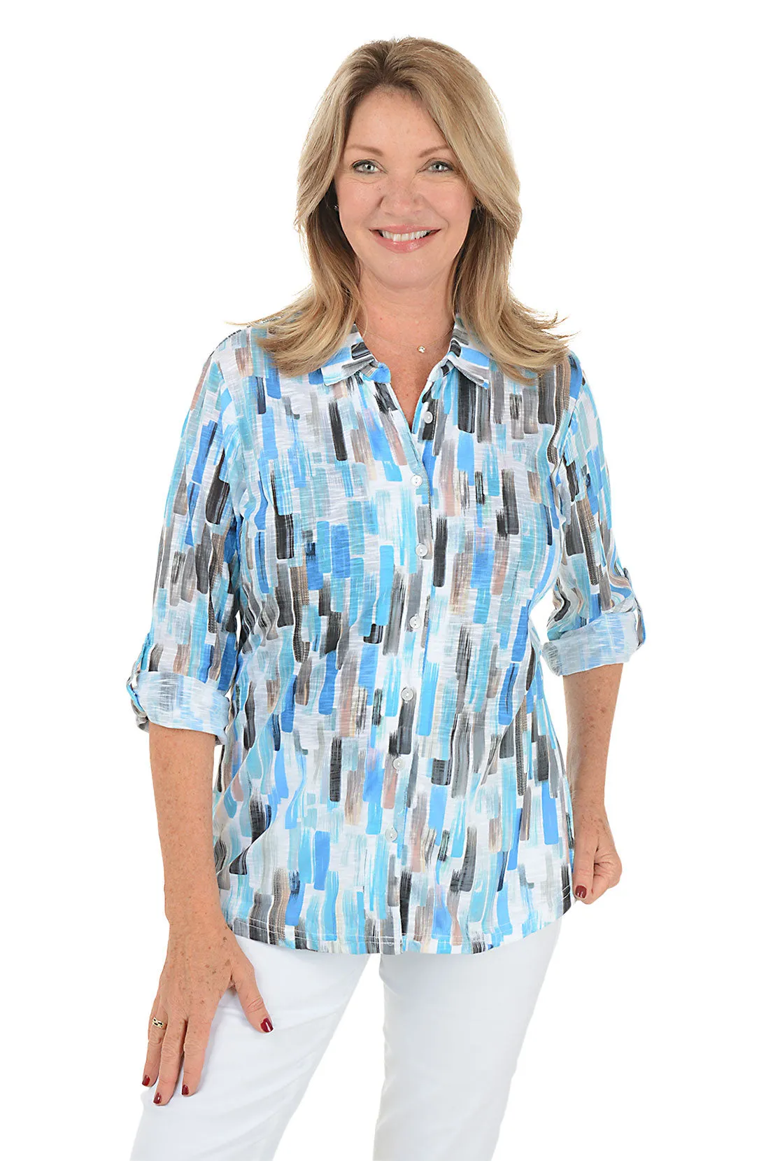 Rain Streaked Roll-Tab Knit Shirt