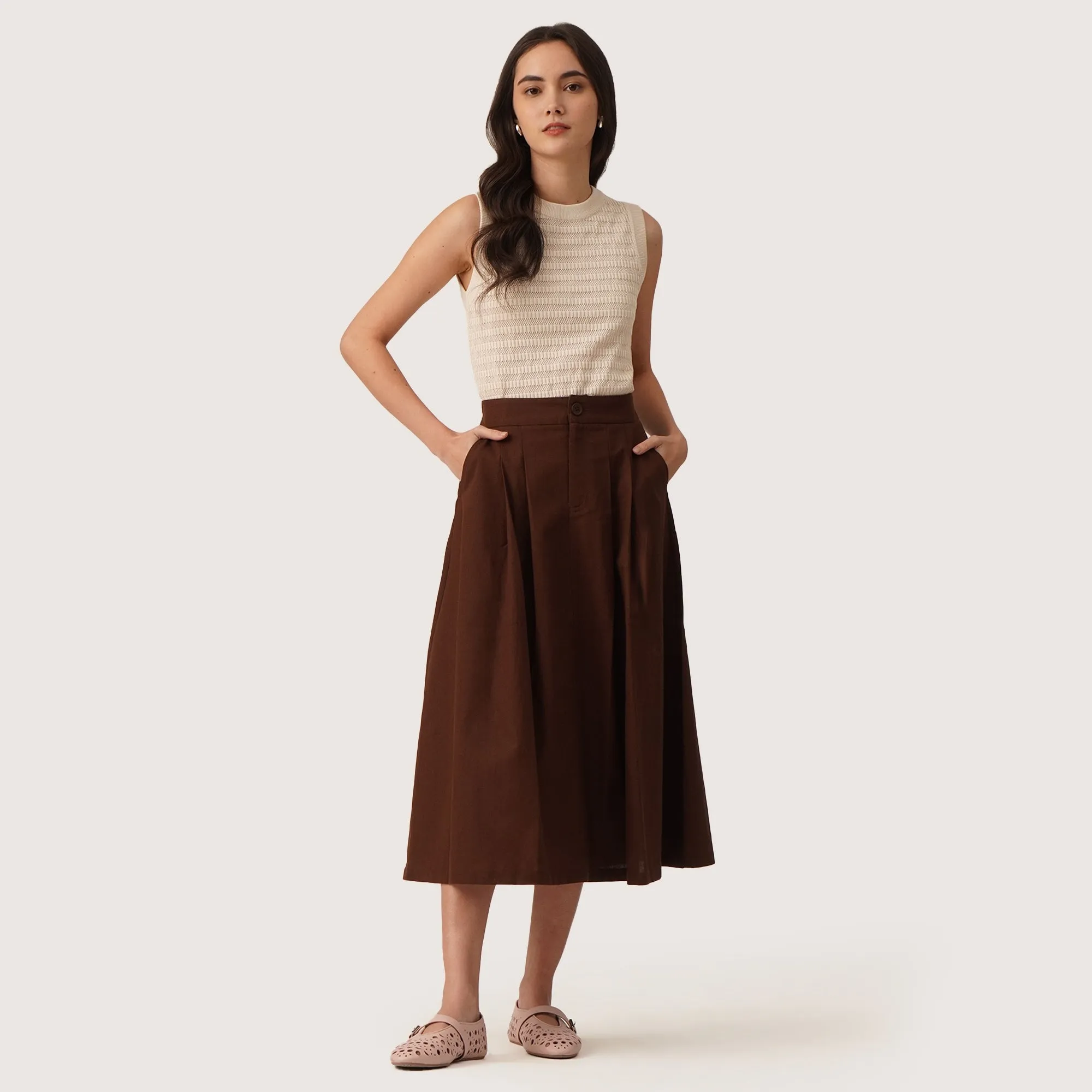 Regatta- Linen Midi Gartered Skirt