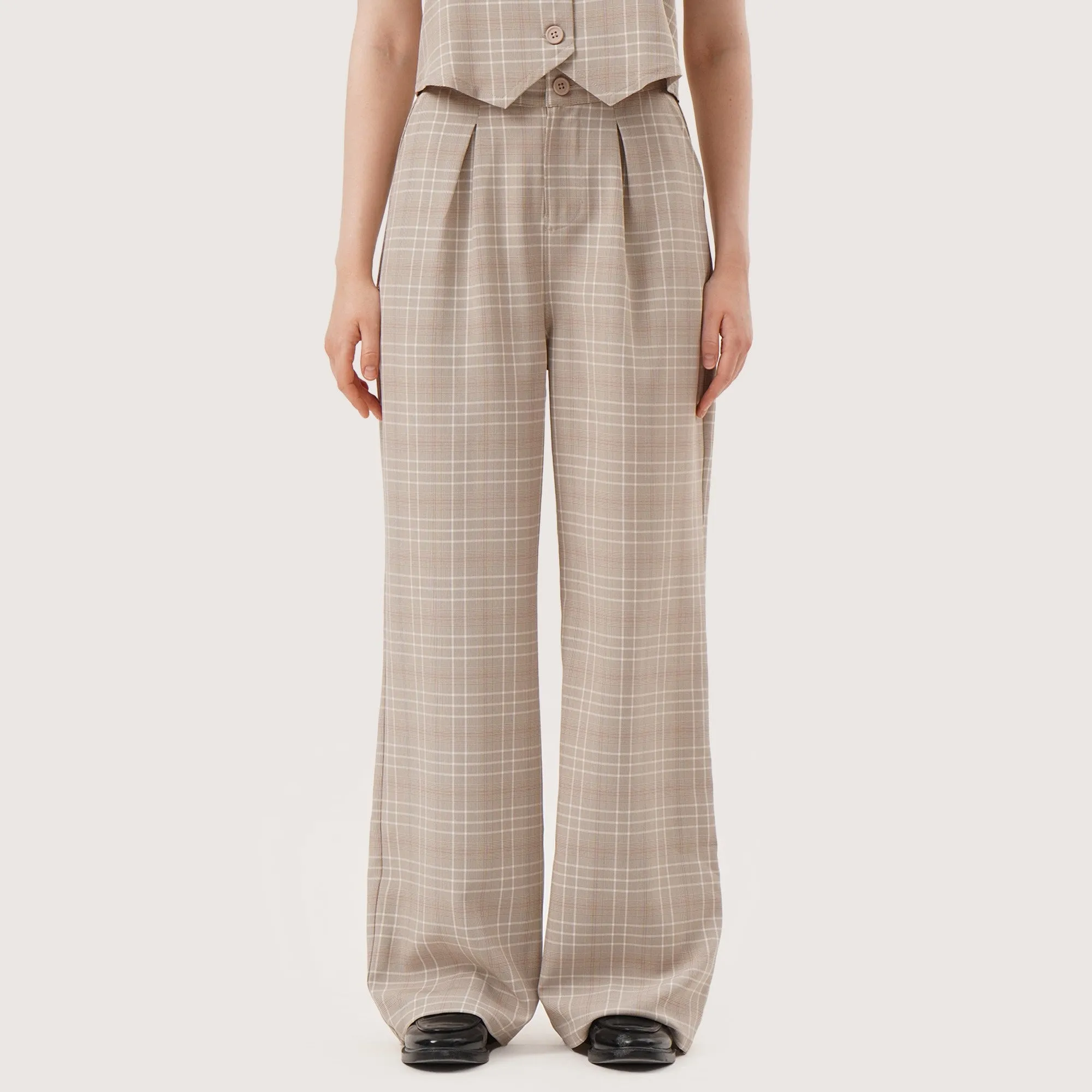 Regatta- Pleated Wide Legged Plaid Trousers