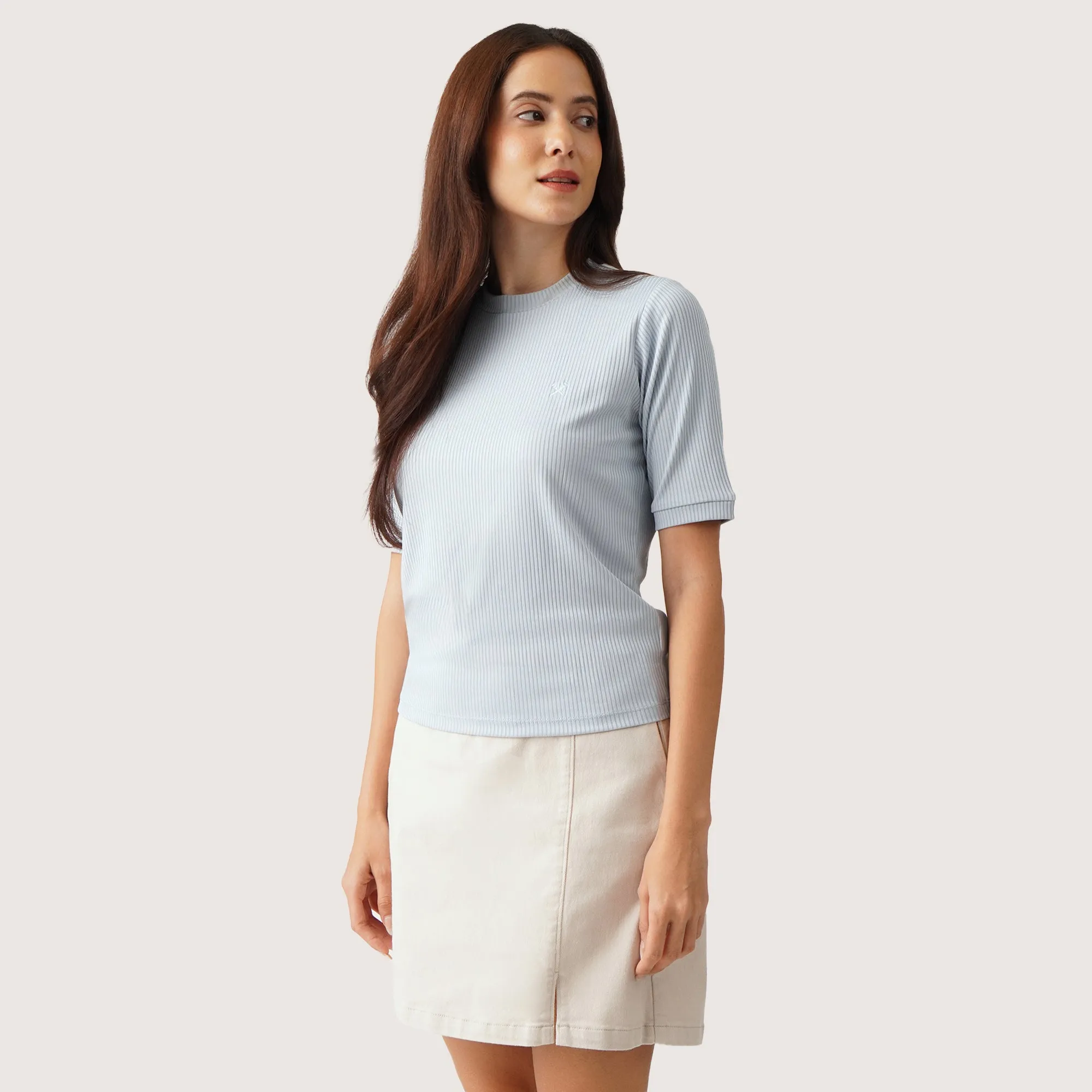 Regatta- Ribbed Knit Top With Turned Up Hem