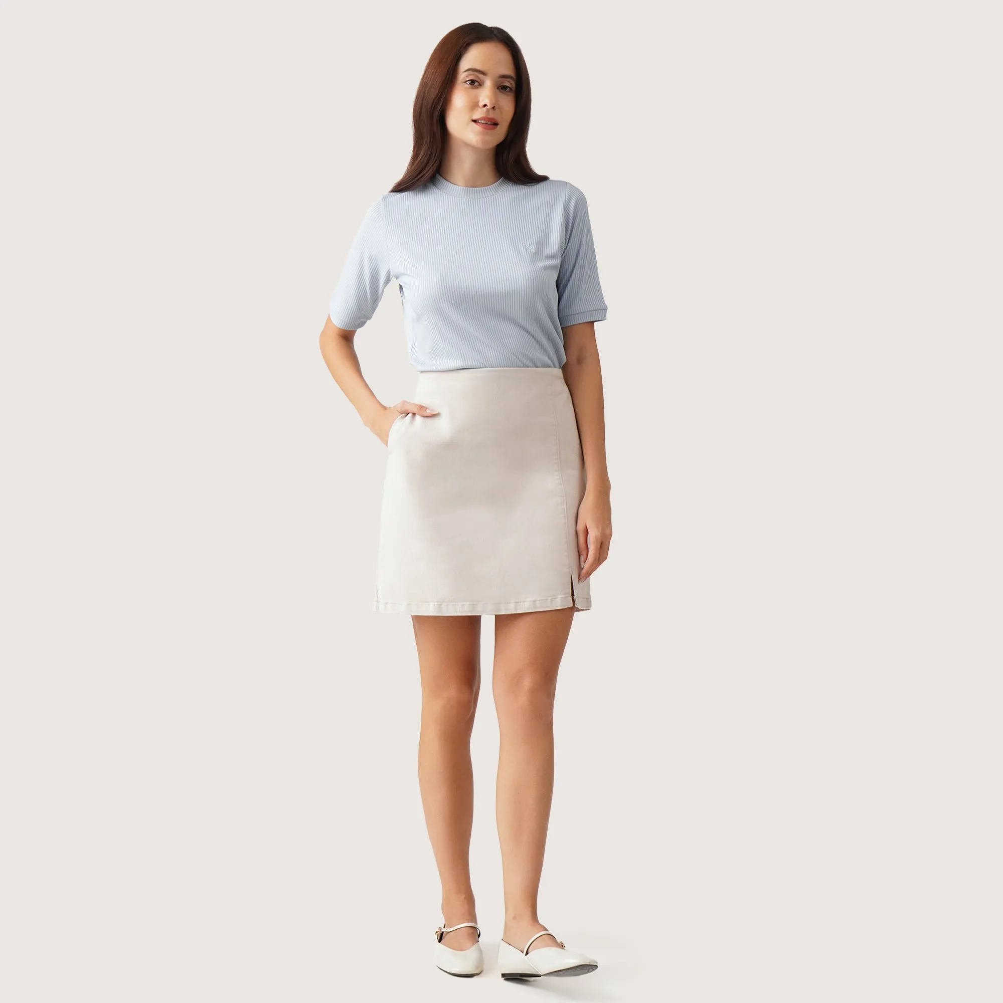 Regatta- Ribbed Knit Top With Turned Up Hem