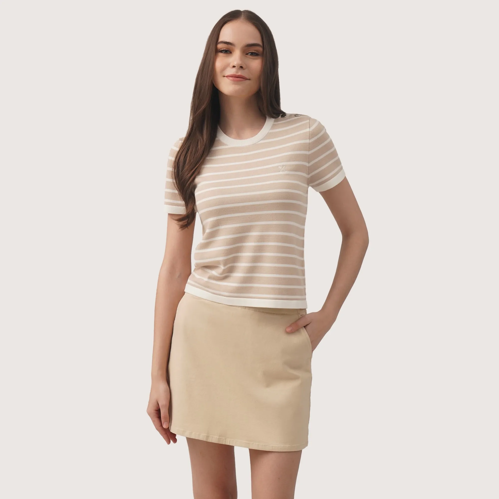 Regatta- Striped T-Shirt With Button Detail