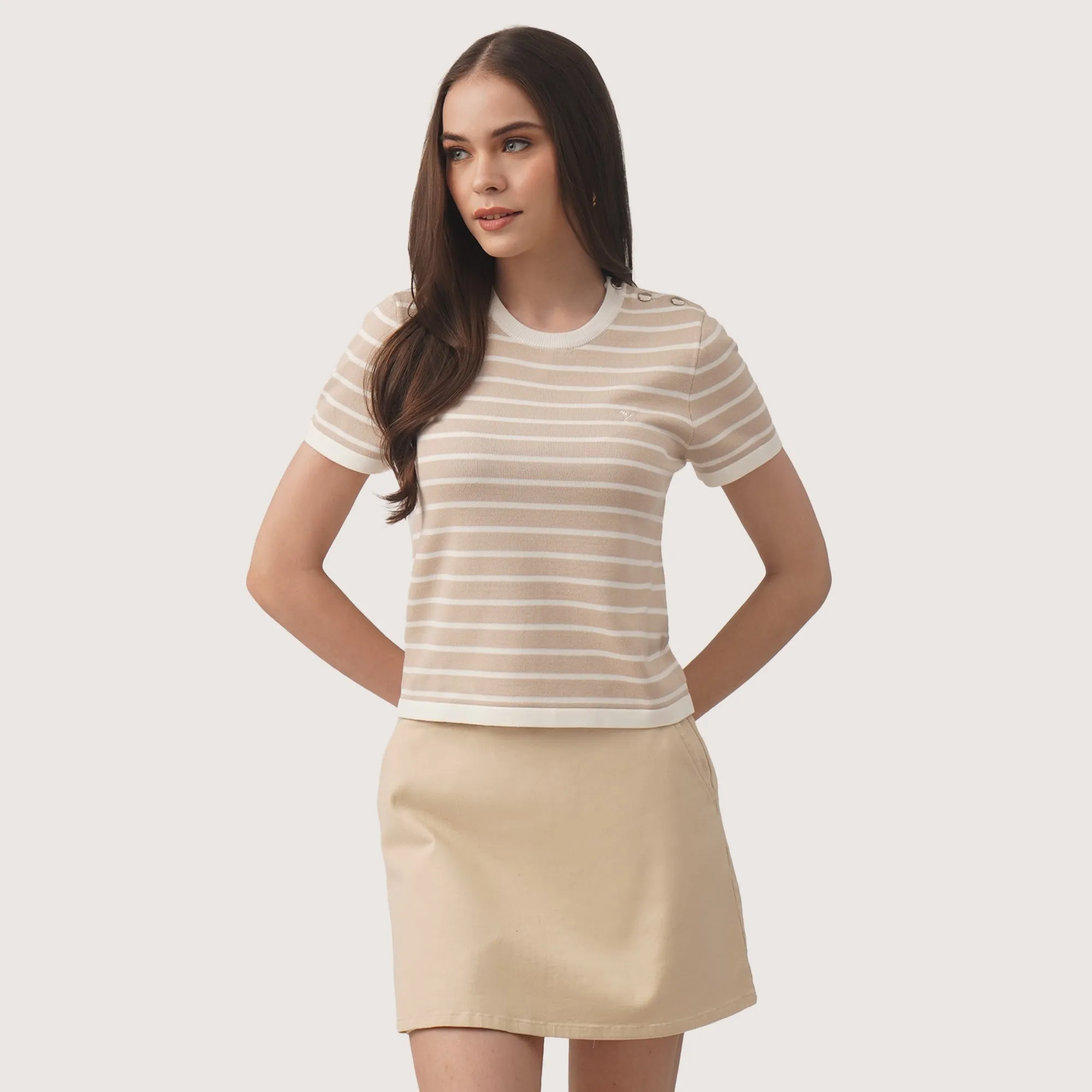 Regatta- Striped T-Shirt With Button Detail