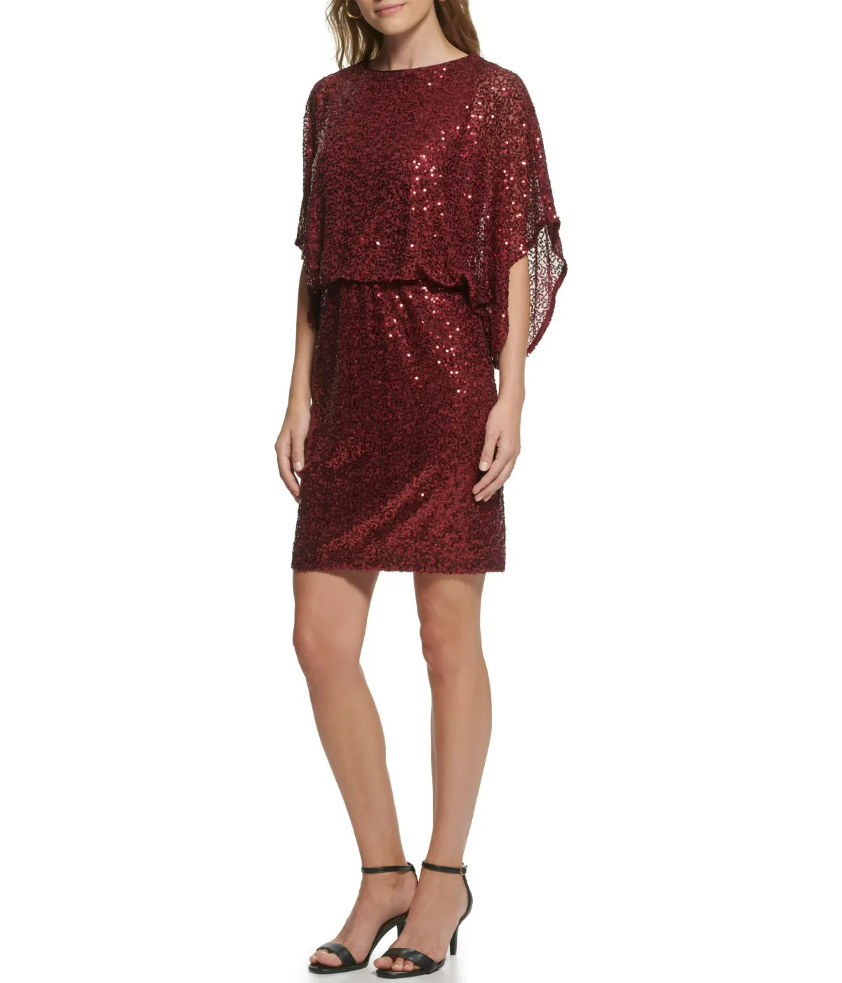 Selling Fast 1Pc Dolman Sleeve Blouson Sheath Dress Ruby  Limited Stock!