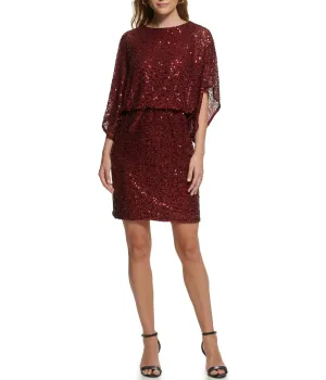 Selling Fast 1Pc Dolman Sleeve Blouson Sheath Dress Ruby  Limited Stock!
