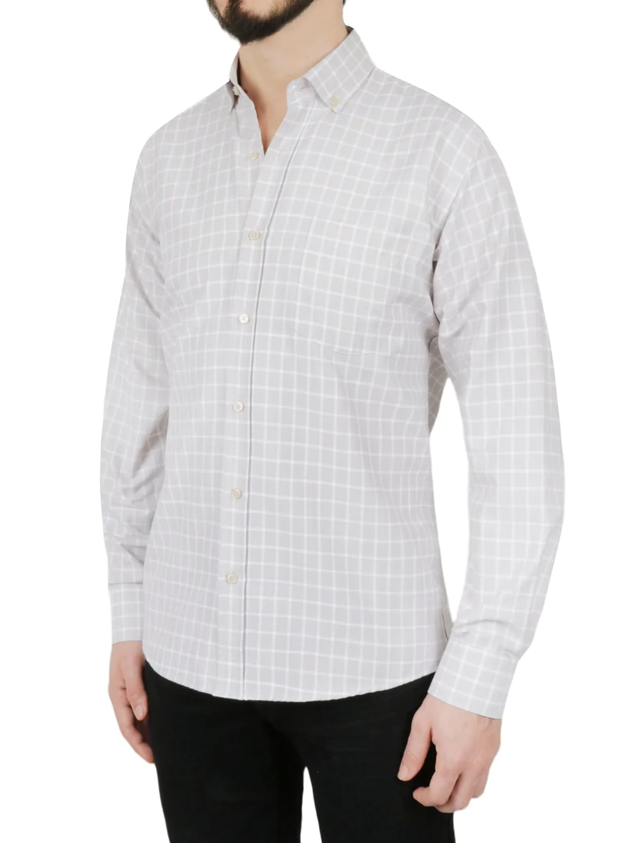 Selling Fast Beige Windowpane Checkered Dress Shirt  Almost Gone!