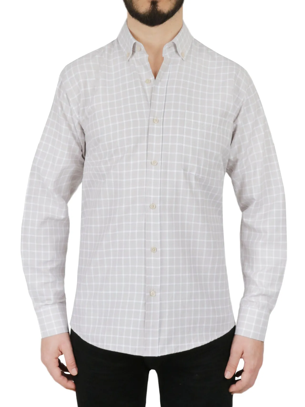 Selling Fast Beige Windowpane Checkered Dress Shirt  Almost Gone!