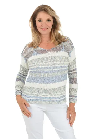 Striped Crochet Long Sleeve Sweater