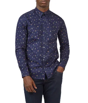 Top Rated Scattered Floral Print Twill Buttondown Shirt with Long Sleeves  Dont Miss Out!