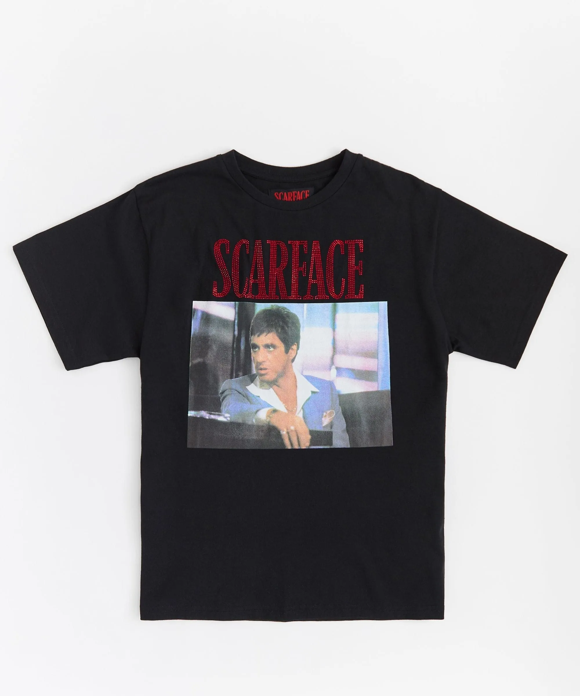 Trendy 2025 Scarface Rhinestone Short Sleeve Tee - Black  Today Only!